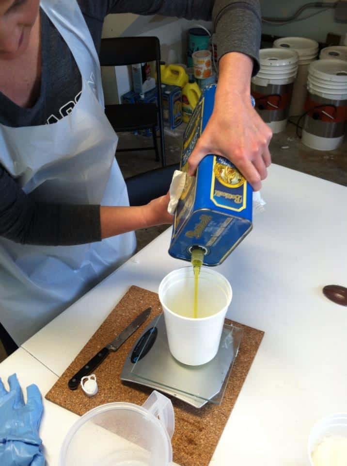 Measuring oils for making cold process soap.