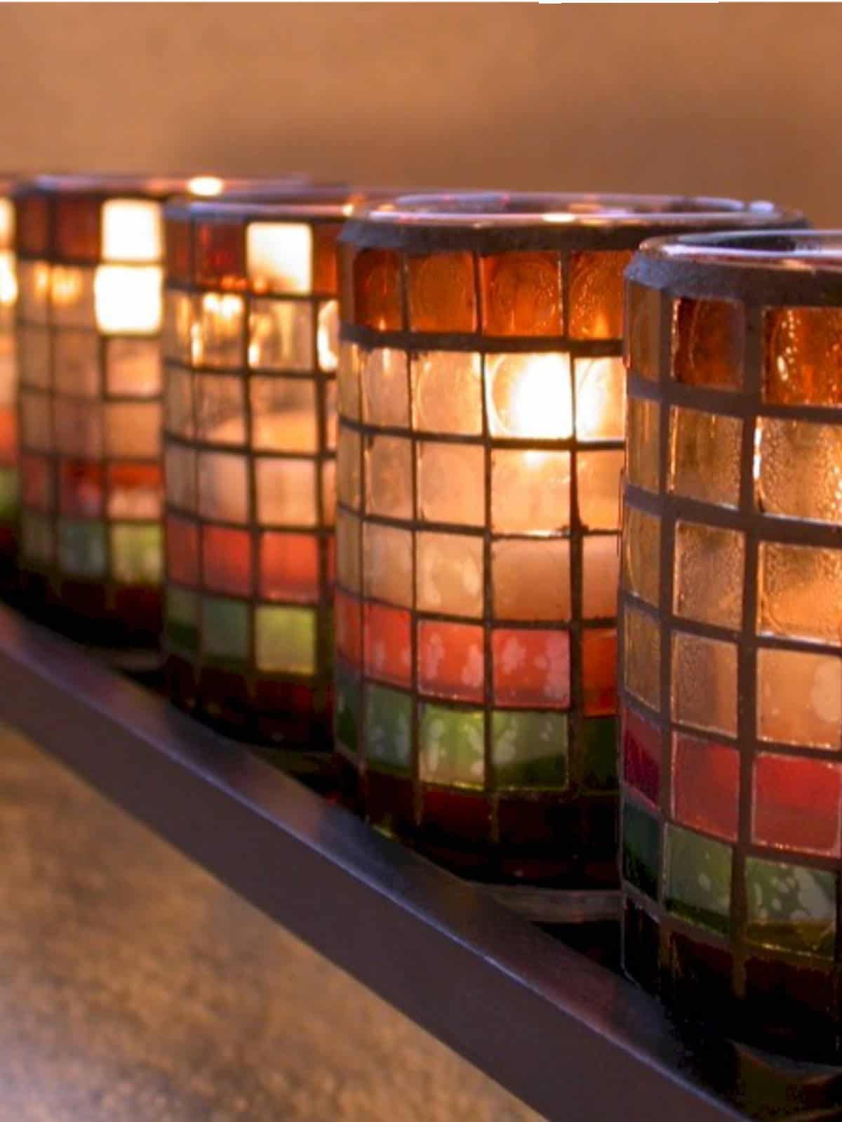 a row of glowing amber candles.