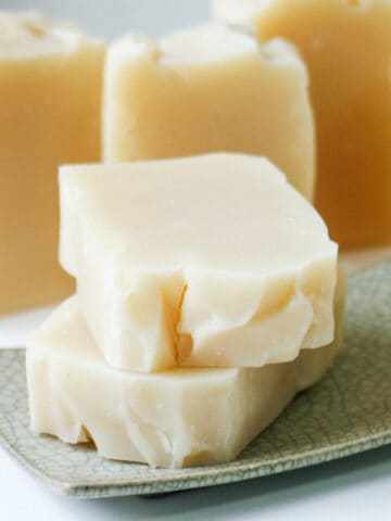 Sliced and cured natural olive oil soaps.
