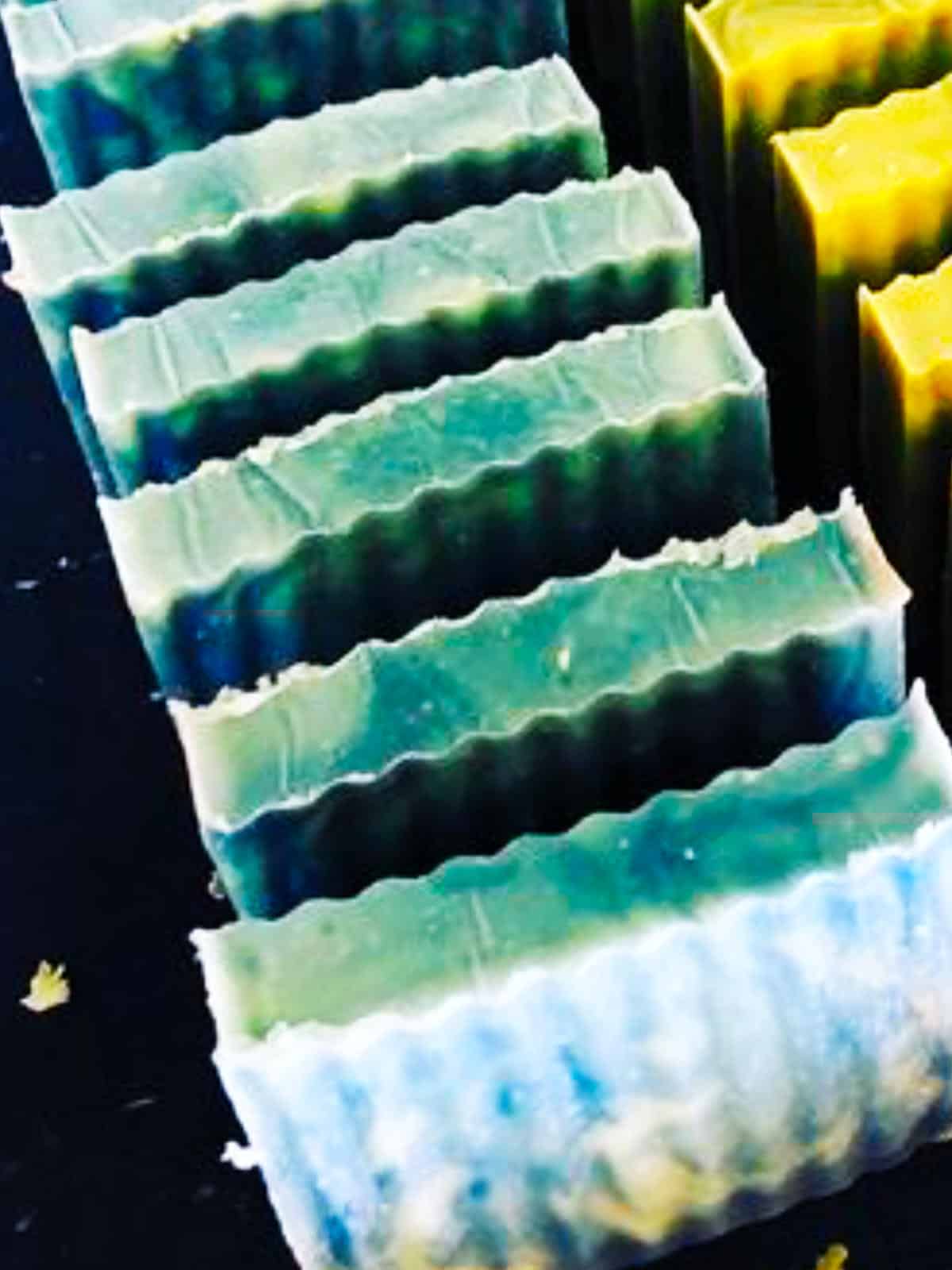 Sliced bars of cold process soap made from grocery store oils.