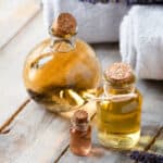 Amber glass bottle of honey moisturizing bath soak.