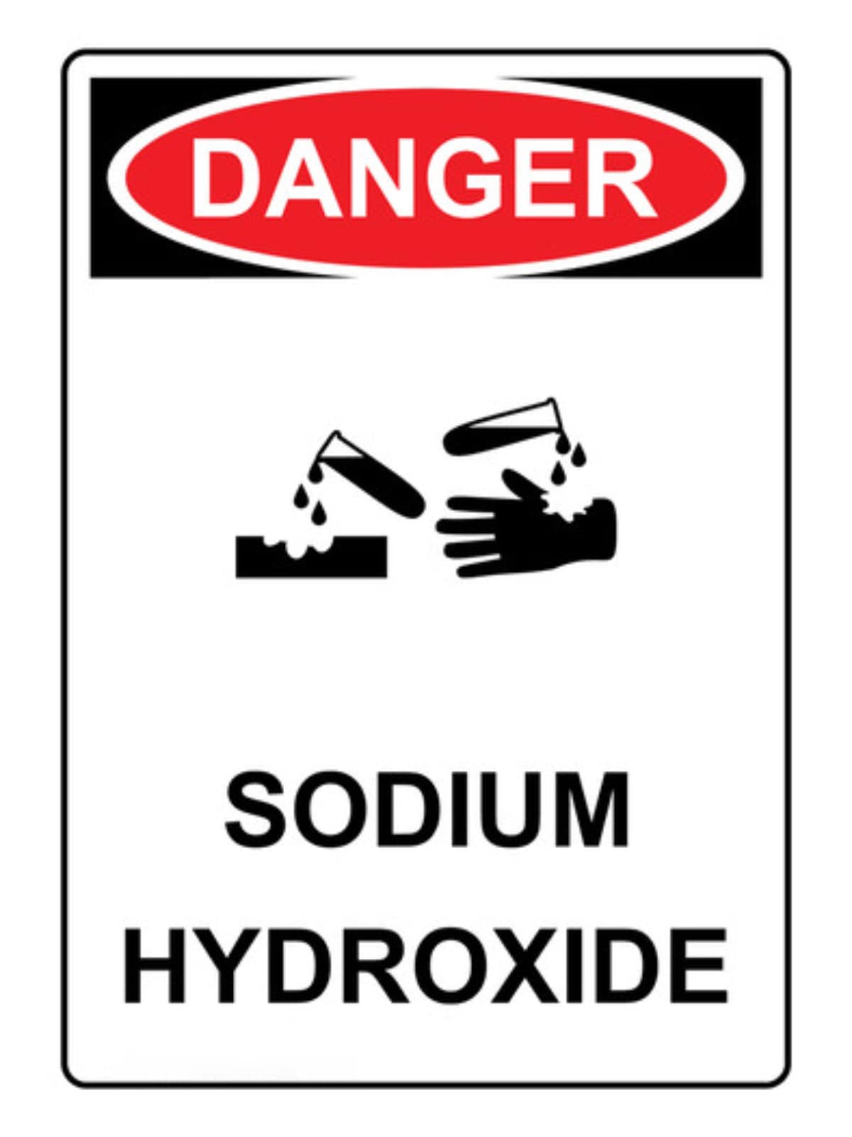 Sodium Hydroxide warning signage.